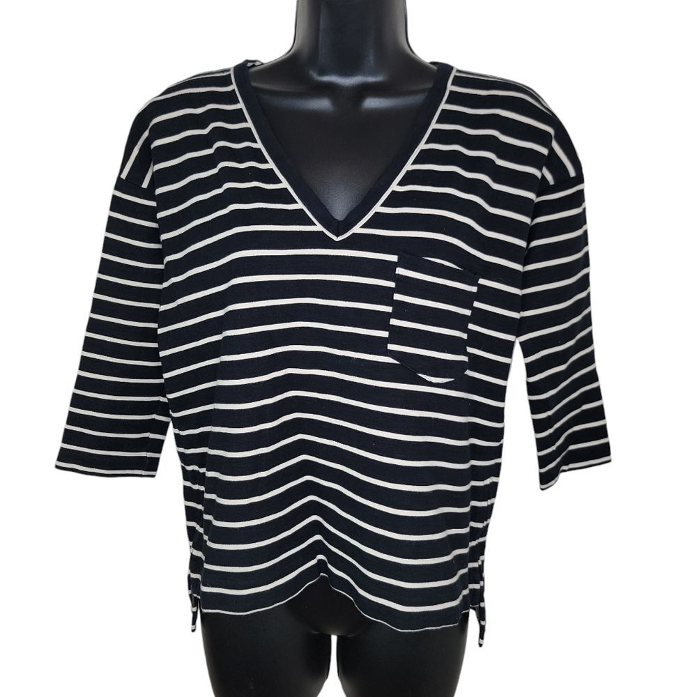 Madewell striped zipper side ponte knit top Xs